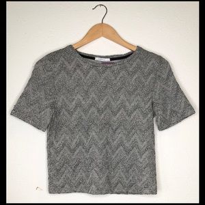 Zara Grey Sparkly Stretchy Tee SZ M